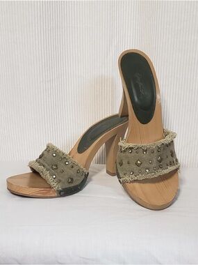 Olive Studded Slide Heels by